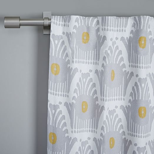 Stamped Ikat Linen Cotton Curtain + Blackout Lining - Frost Gray - 84" - Image 1