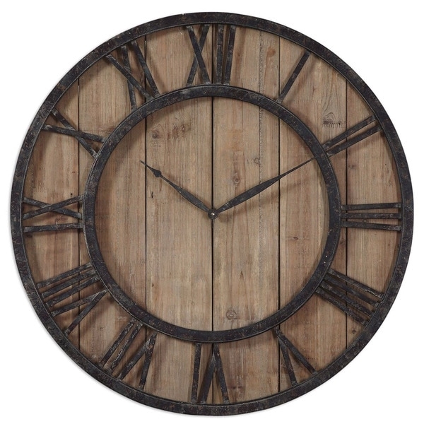 Uttermost 'Powell' Aged Wood and Bronze Wall Clock - Image 0