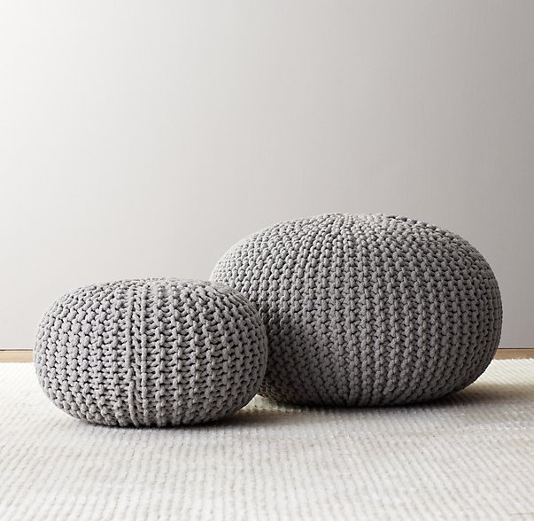 Knit cotton round pouf - Small - Dove - Image 0