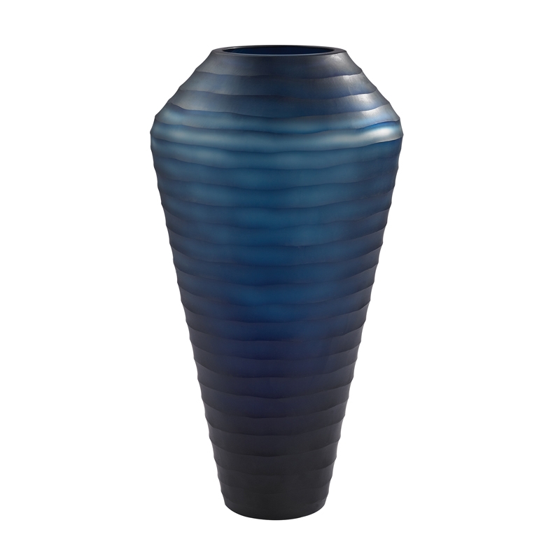 Deep Blue Indigo Ribbed Vase - Image 0