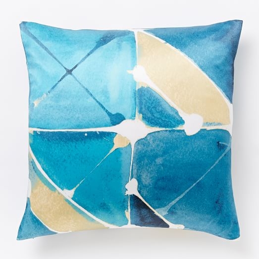 Watercolor Tiles Silk Pillow Cover - Blue Teal - 20"sq. - Insert Sold Separately - Image 0