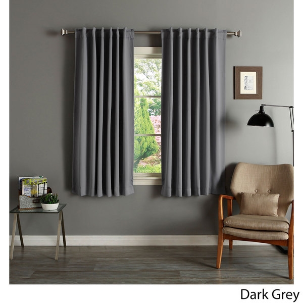 Solid Insulated Thermal Blackout 63-inch Curtain Panel Pair - Dark Grey - Image 0