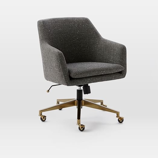 Helvetica Upholstered Office Chair - Salt + Pepper - Tweed (Blackened Brass Base) - Image 0