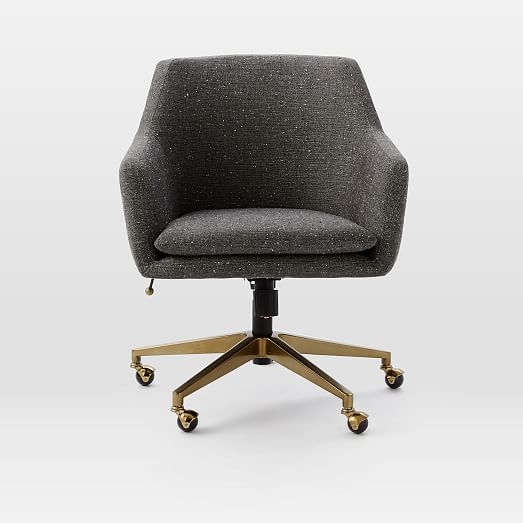 Helvetica Upholstered Office Chair - Salt + Pepper - Tweed (Blackened Brass Base) - Image 1