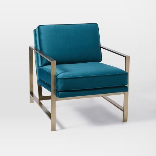 Metal Frame Upholstered Chair - Luster Velvet, Celestial Blue - Image 0