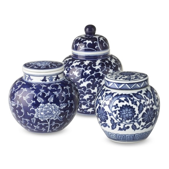 Vine Motif Temple Jar-Blue & White - Image 1