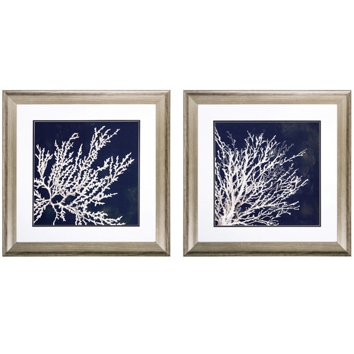 Coastal Coral 2 Piece Framed Graphic Art Set - Silver frame with mat - Image 0