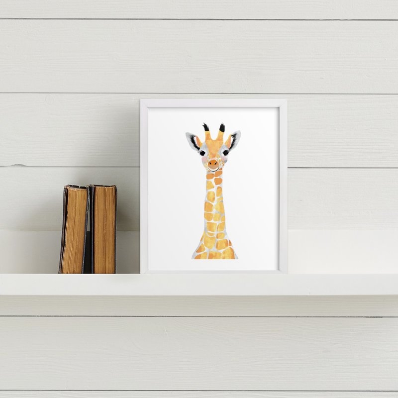 Baby Animal.Giraffe - 8" x 10" - White wood frame without mat - Image 1