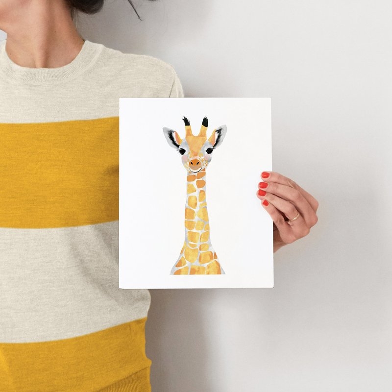 Baby Animal.Giraffe - 8" x 10" - White wood frame without mat - Image 3