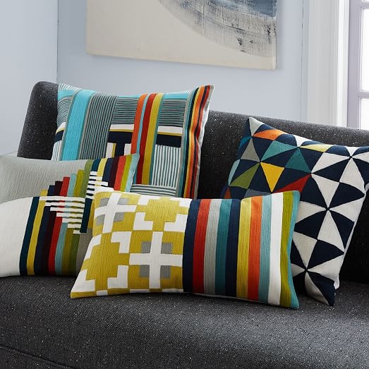 Wallace Sewell Blocks + Stripes Crewel Pillow Cover - Image 1
