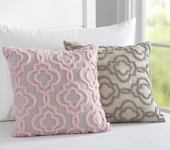Candlewick Lattice Pillow - Grey - 16.25" square - Polyester Fill - Image 1