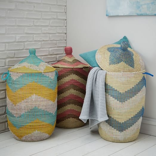 Graphic Printed Large Baskets - Mint/White - Image 1