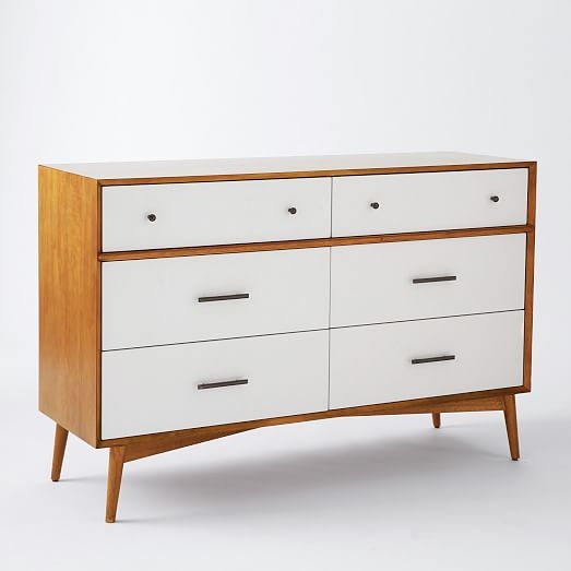 Mid-Century 6-Drawer Dresser - White + Acorn - Image 0