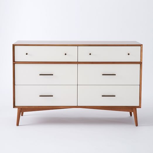 Mid-Century 6-Drawer Dresser - White + Acorn - Image 3