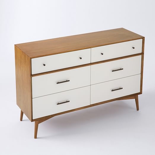 Mid-Century 6-Drawer Dresser - White + Acorn - Image 4