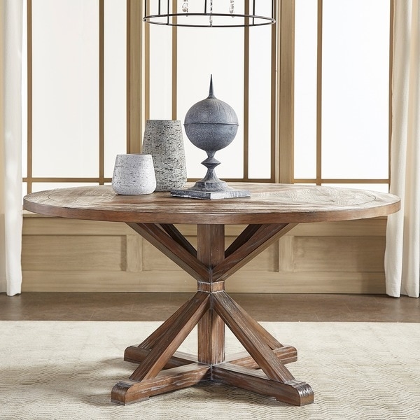 SIGNAL HILLS Benchwright Rustic X-base 60-inch Round Dining Table - Pine finish - Image 2