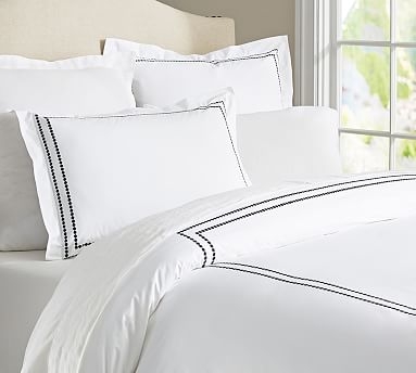 Pearl Embroidered 280-Thread-Count Duvet Cover, King/Cal. King, Black - Image 0