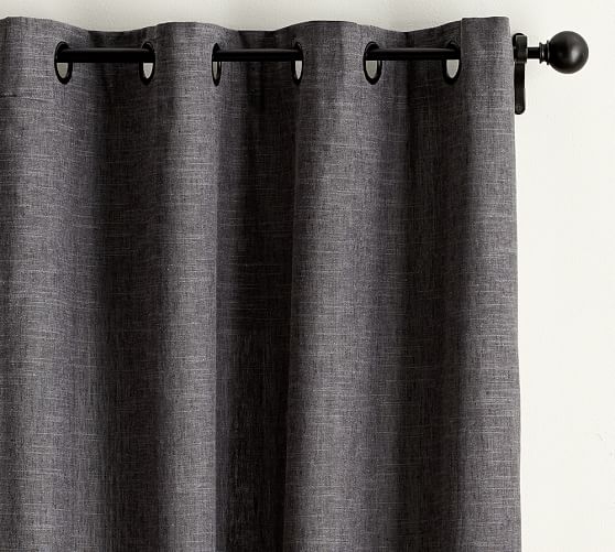 Emery Linen/Cotton Grommet Drape - Cotton lining - Charcoal - 96'' - Image 0