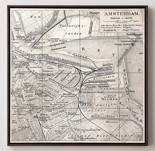 Vintage Aerial Maps of European Cities - Amsterdam - Framed - Image 0