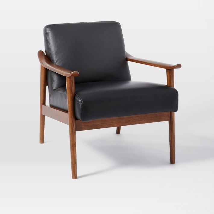 Mid-Century Leather Show Wood Chair - Nero Leather/Pecan - Image 0