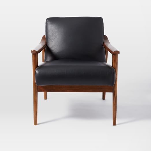 Mid-Century Leather Show Wood Chair - Nero Leather/Pecan - Image 2