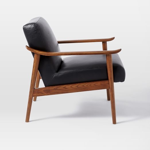 Mid-Century Leather Show Wood Chair - Nero Leather/Pecan - Image 3