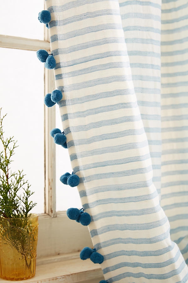 Pom Tassel Curtain - Light Blue - 108"L - Image 1