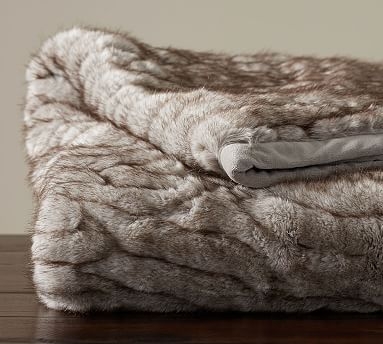 Gathered Faux Fur Oversized Throw, 60x80", Taupe - Image 0