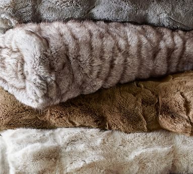 Gathered Faux Fur Oversized Throw, 60x80", Taupe - Image 1