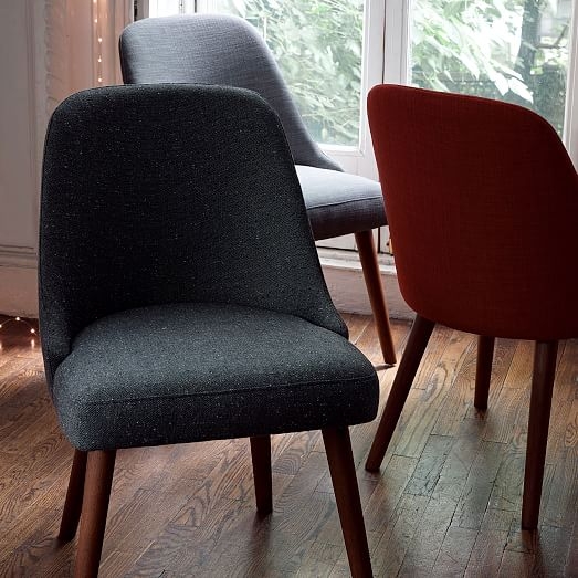 Mid-Century Upholstered Dining Chair - Set of 2, Salt + Pepper, Tweed - Image 3