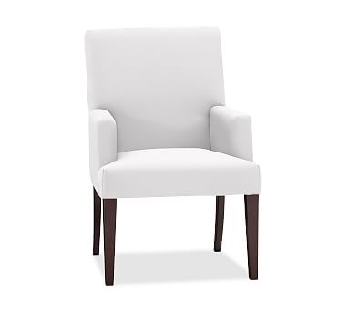 PB Comfort Square Upholstered Dining Armchair, Twill White, Espresso Leg - Image 1