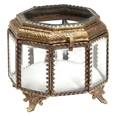 The Emily &amp; Meritt Wishbox Collection, Crown Jewel Jewelry Box, Gold and Glass - Image 1