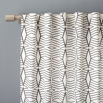Cotton Canvas Diamond Stripe Curtain, Slate, 48"x96" - Image 0