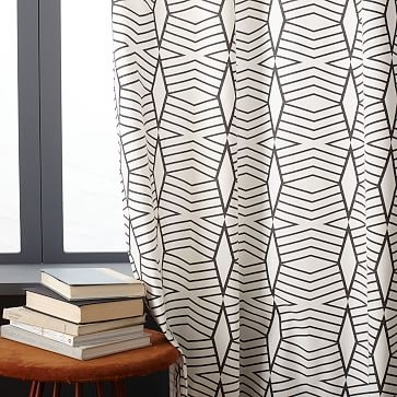 Cotton Canvas Diamond Stripe Curtain, Slate, 48"x96" - Image 1