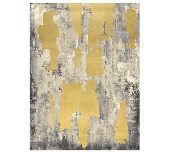 Gray with Gold Leaf Abstract Canvas - 42" x 54" - Unframed - Image 0