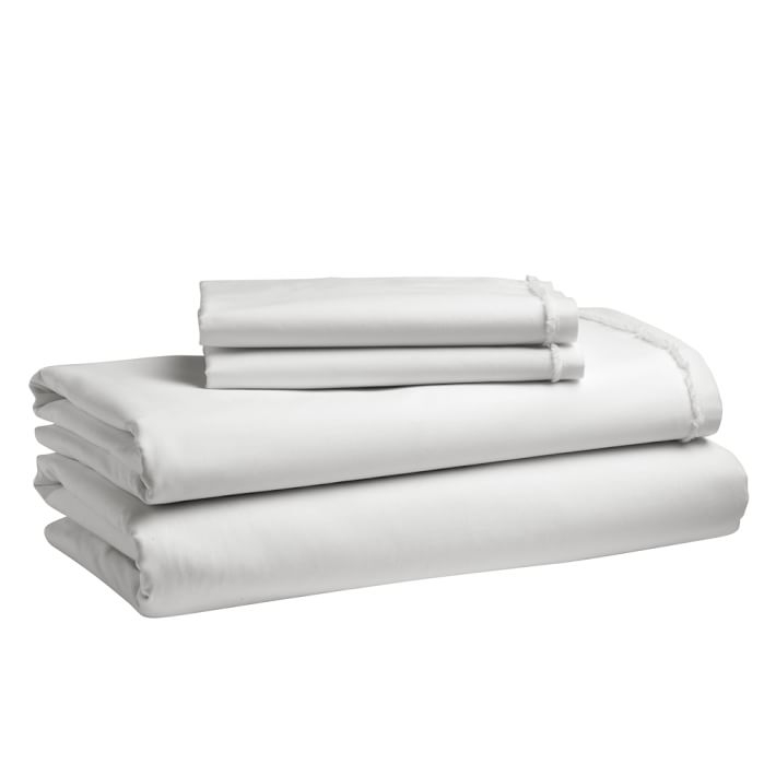Organic Cotton Frayed-Edge Sheet Set - King - White - Image 0