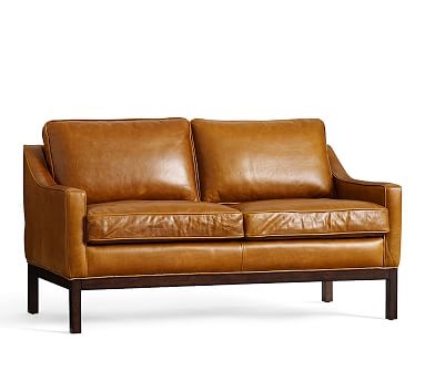 Dale Leather Love Seat, Caramel - Image 1