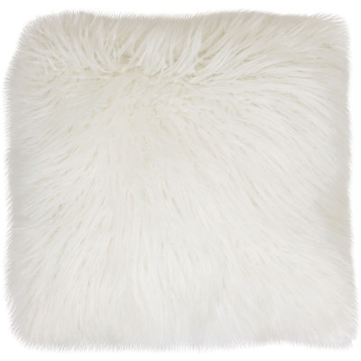 Keller Faux Mongolian Fur Throw Pillow - Bright White - 16''  x 16''  - Polyester fill - Image 1