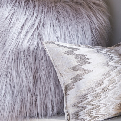 Keller Faux Mongolian Fur Throw Pillow - Bright White - 16''  x 16''  - Polyester fill - Image 2