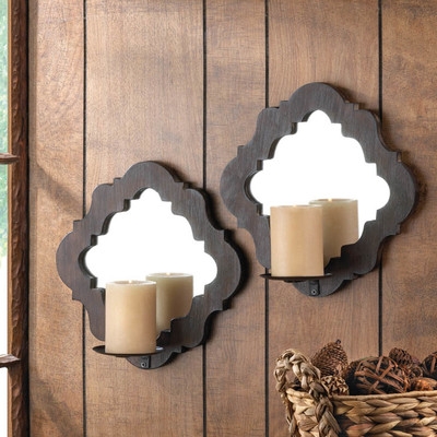 Wood Damask Mirrored Wall Sconce - Set of 2 - Image 0
