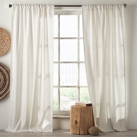 Linen Cotton Pole Pocket Curtain + Blackout Panel - White - 48"x108" - Image 2