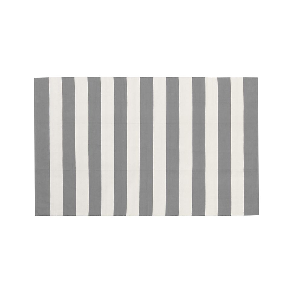 Olin Grey Striped Cotton Dhurrie 8'x10' Rug - Image 0