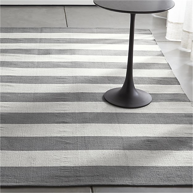 Olin Grey Striped Cotton Dhurrie 8'x10' Rug - Image 1