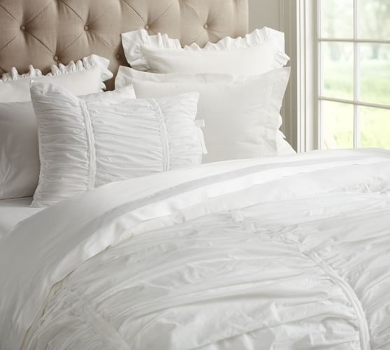 Hadley Ruched Duvet Cover - Full/Queen - White - Image 0