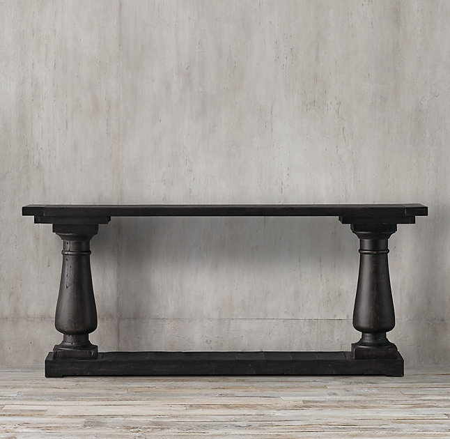 BALUSTRADE SALVAGED WOOD CONSOLE TABLE - 58"W - Salvaged Black - Image 0
