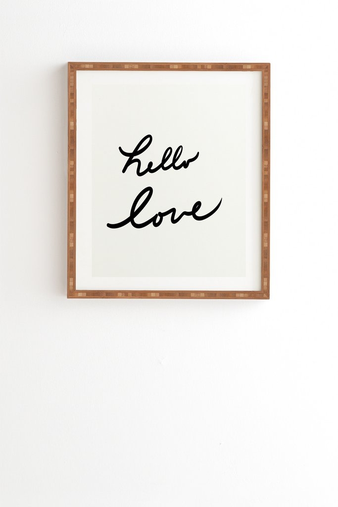 HELLO LOVE ON WHITE Framed Wall Art - 19"x22.4" - Bamboo - Image 0
