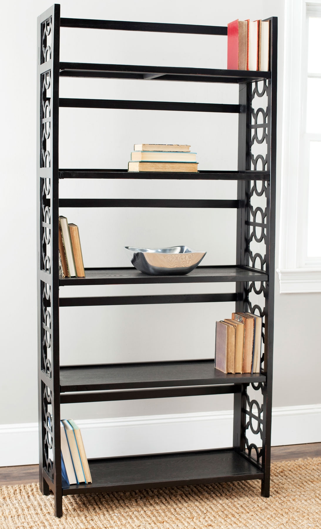 Natalie 5 Tier Tall Bookcase - Black - Arlo Home - Image 3