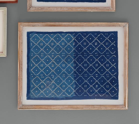 Framed Blue Textile Art - Set of 2 - Natural Frame - With Mat - Image 5