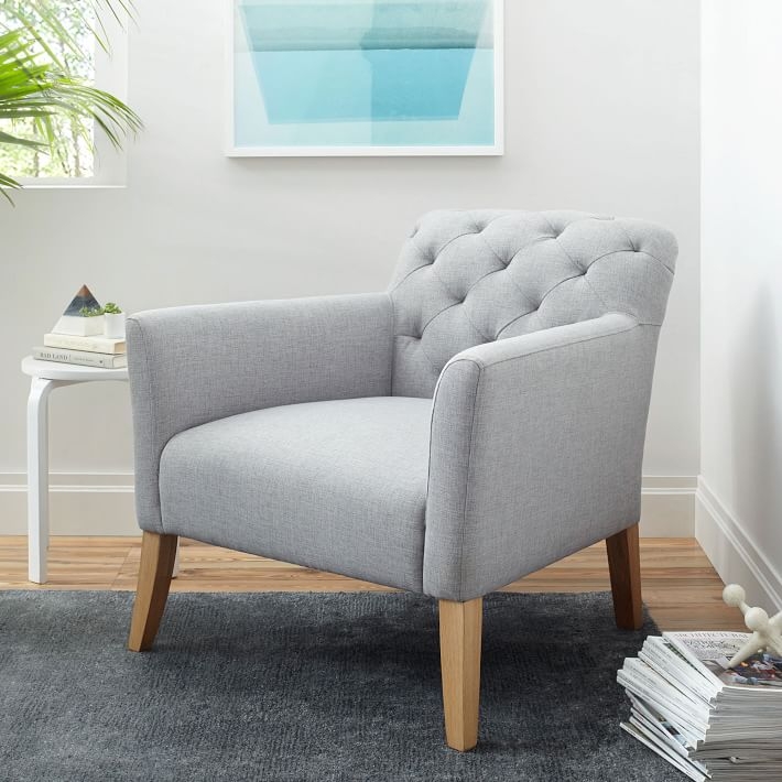 Elton Chair - Linen Weave, Dusty Blue - Image 1