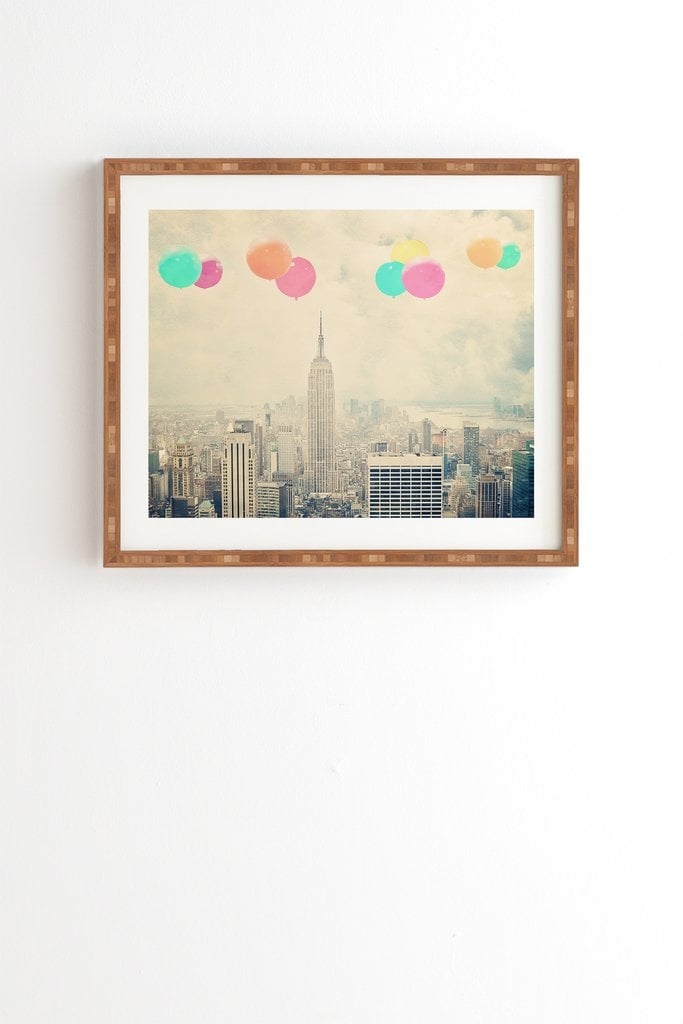 BALLOONS OVER THE CITY Framed Wall Art - 19" x 22.4" - Gold Frame - Image 0